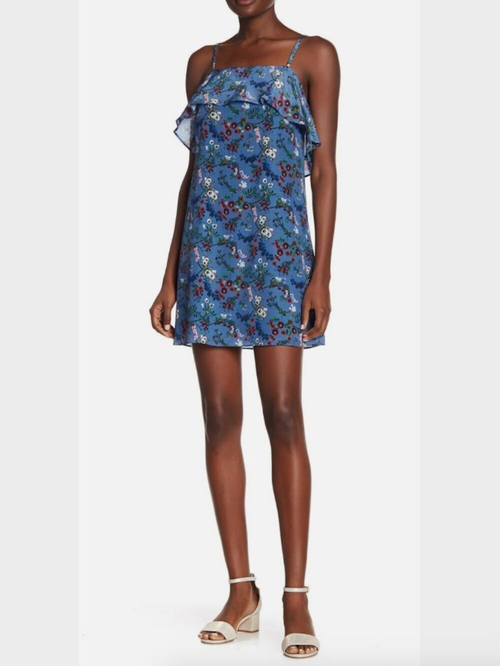 Alice + Olivia Etta Silk Ruffle Blue Floral Mini Dress